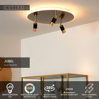 Lucide JUBEL - Plafonnière - Ø 48 cm - LED - CCT - 2500K/3000K - Mat Goud / Messing